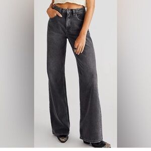 We The Free Charcoal Wide Leg Flare Jeans